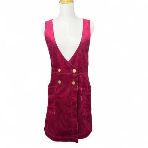 Free People Denim - Burgundy Free People Corduroy Overall Dress Fall Vintage Vibes Layering Size 6